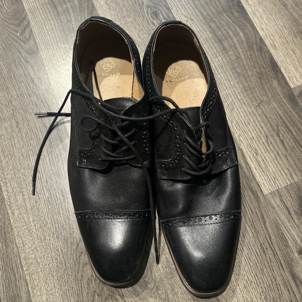 La Milano Johnson Men's Black Leather Cap Toe Wingtip Lace Up Shoes Size 10.5